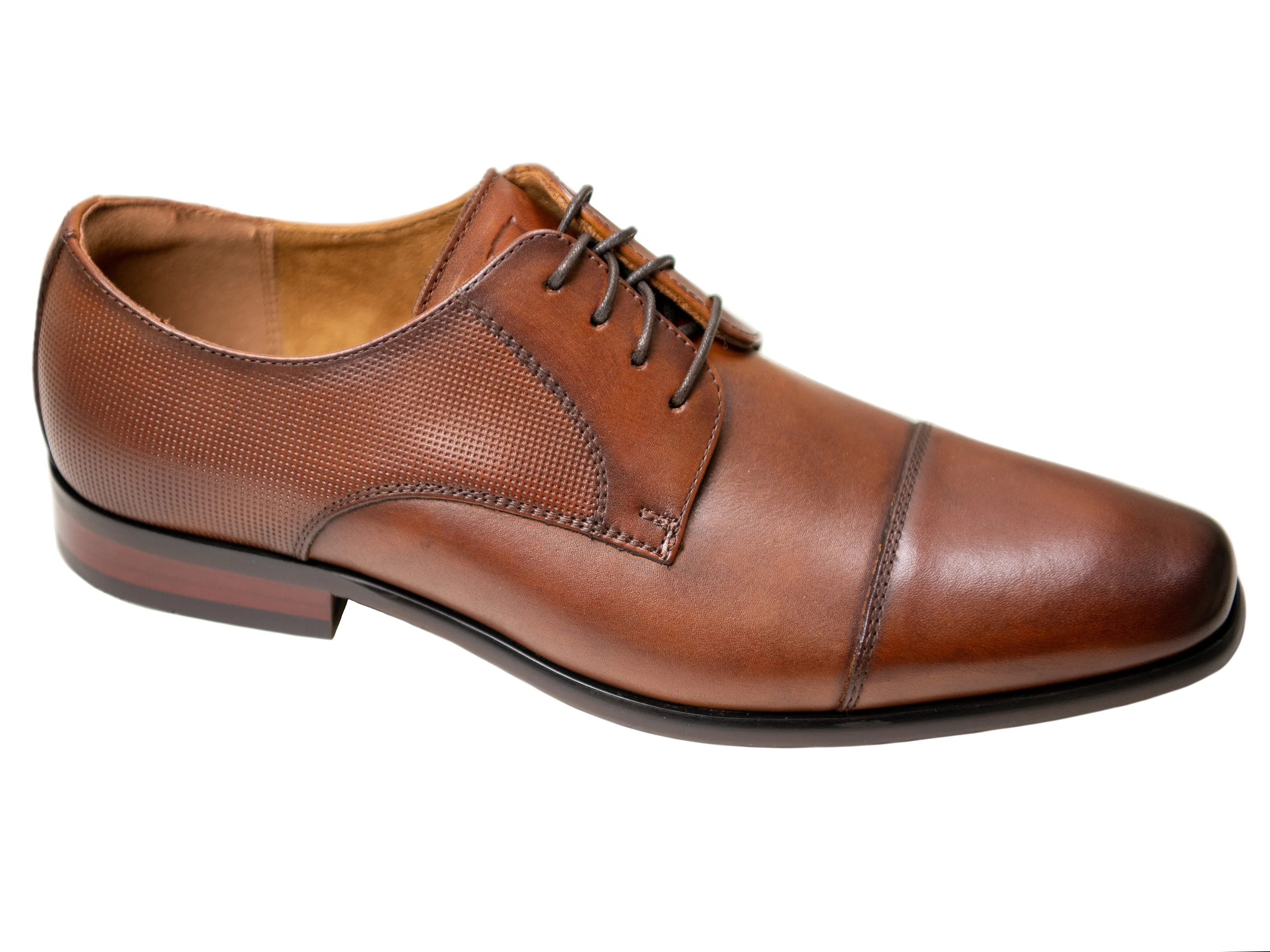 Florsheim 31439 Boy's Dress Shoe- Cap Toe Oxford- Smooth with Perforations- Cognac