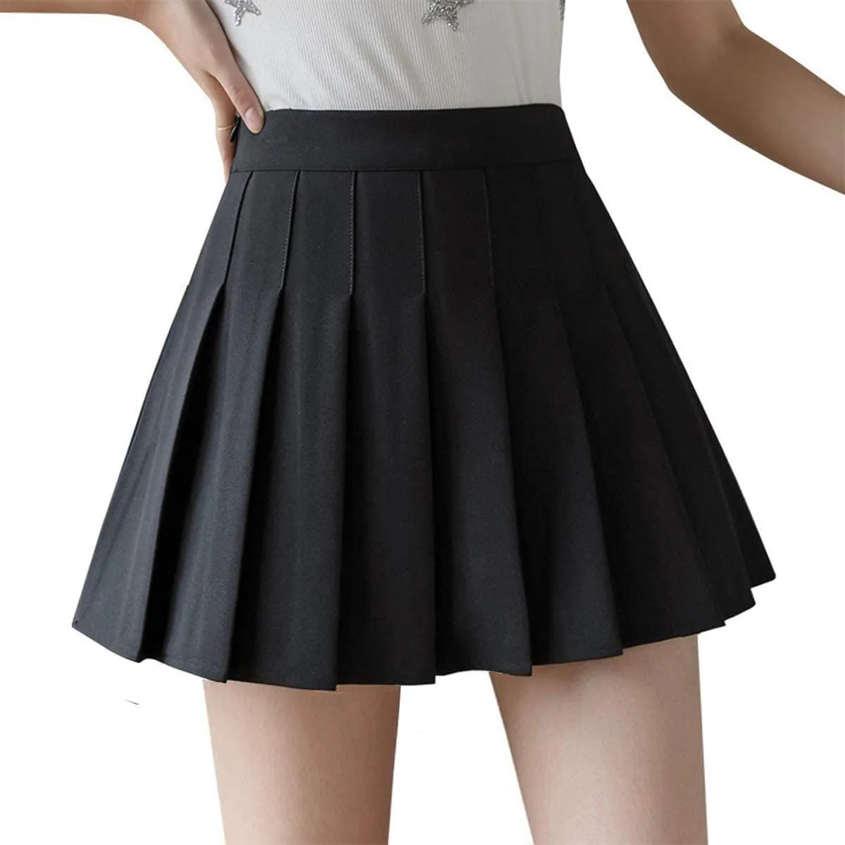 Girls Women High Waisted Pleated Skirt Plain Plaid A-line Mini Skirt Skater Tennis School Uniform Skirts Lining Shorts