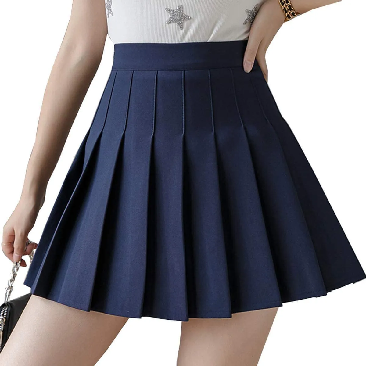 Girls Women High Waisted Pleated Skirt Plain Plaid A-line Mini Skirt Skater Tennis School Uniform Skirts Lining Shorts