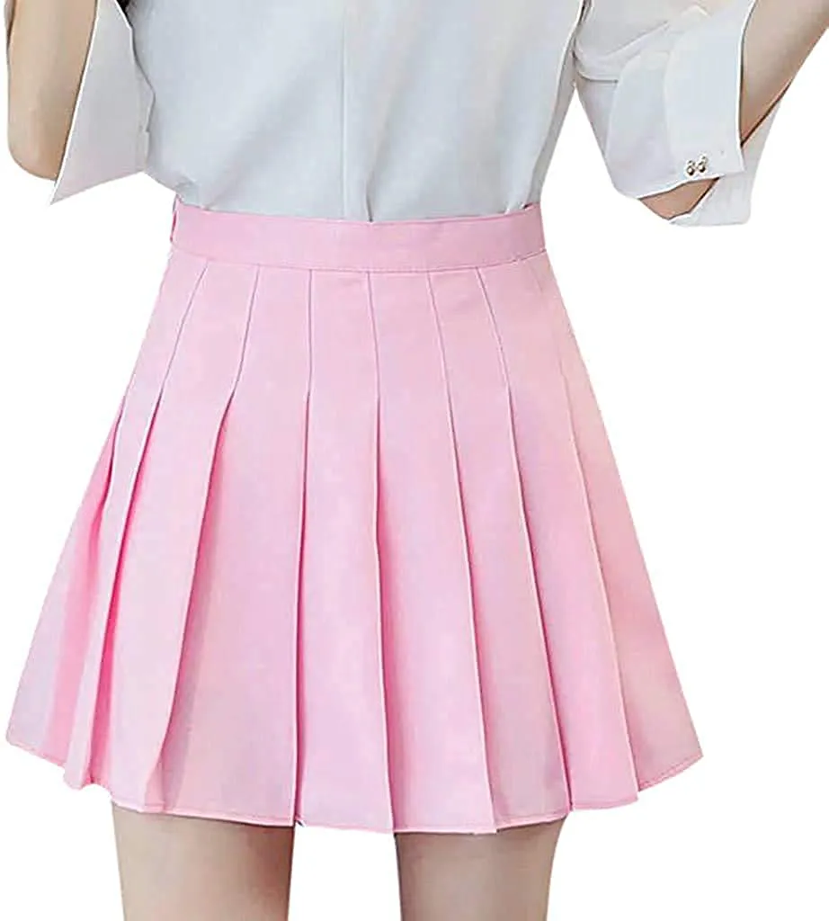 Girls Women High Waisted Pleated Skirt Plain Plaid A-line Mini Skirt Skater Tennis School Uniform Skirts Lining Shorts