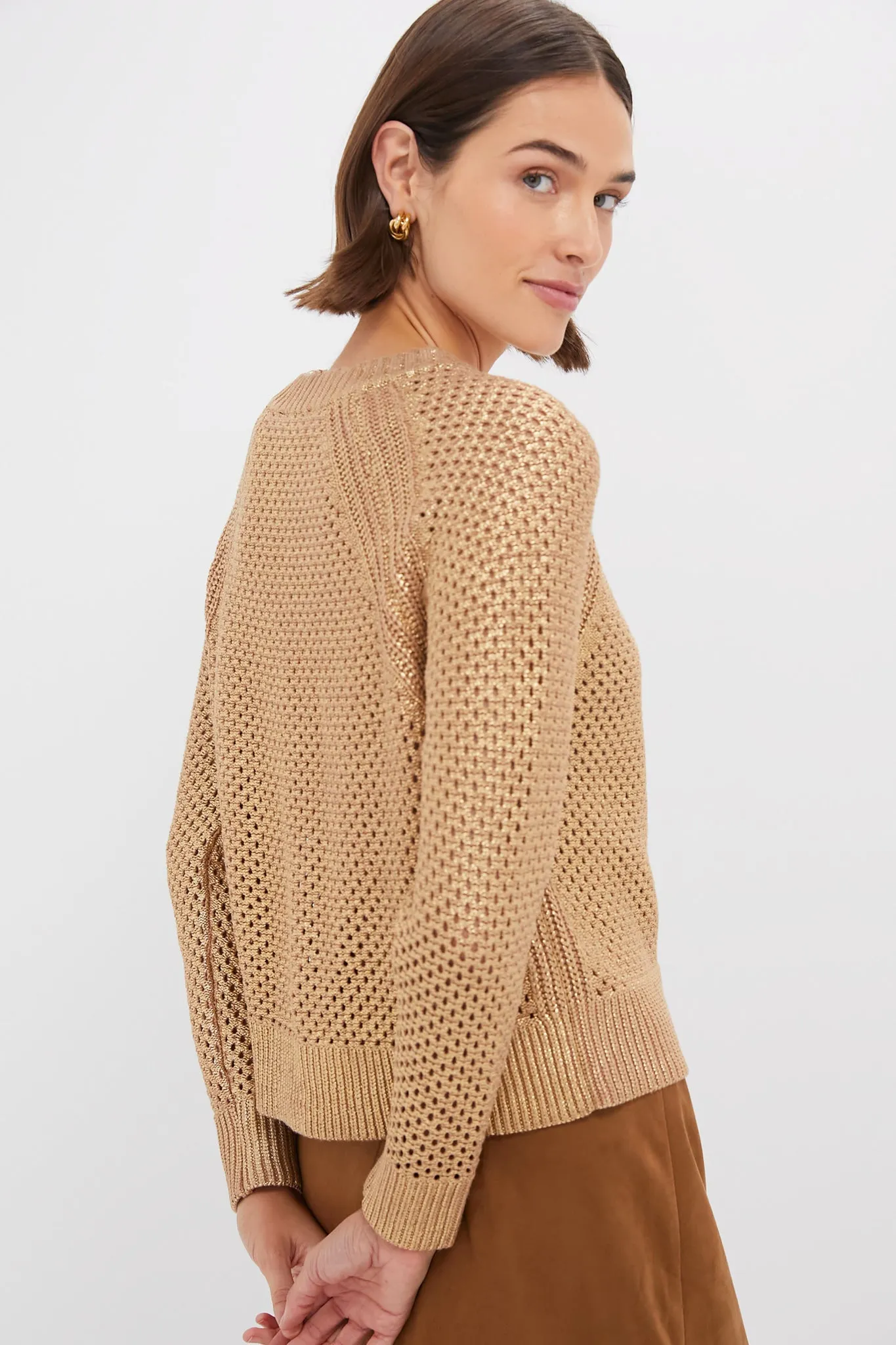 Gold Crochet Aspen Crewneck Sweater