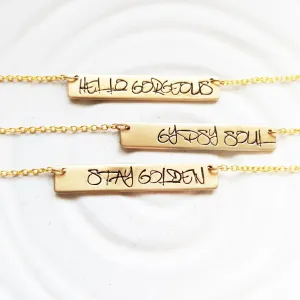 Gold Graffiti Bar Necklace | Custom Text | Golden Glow