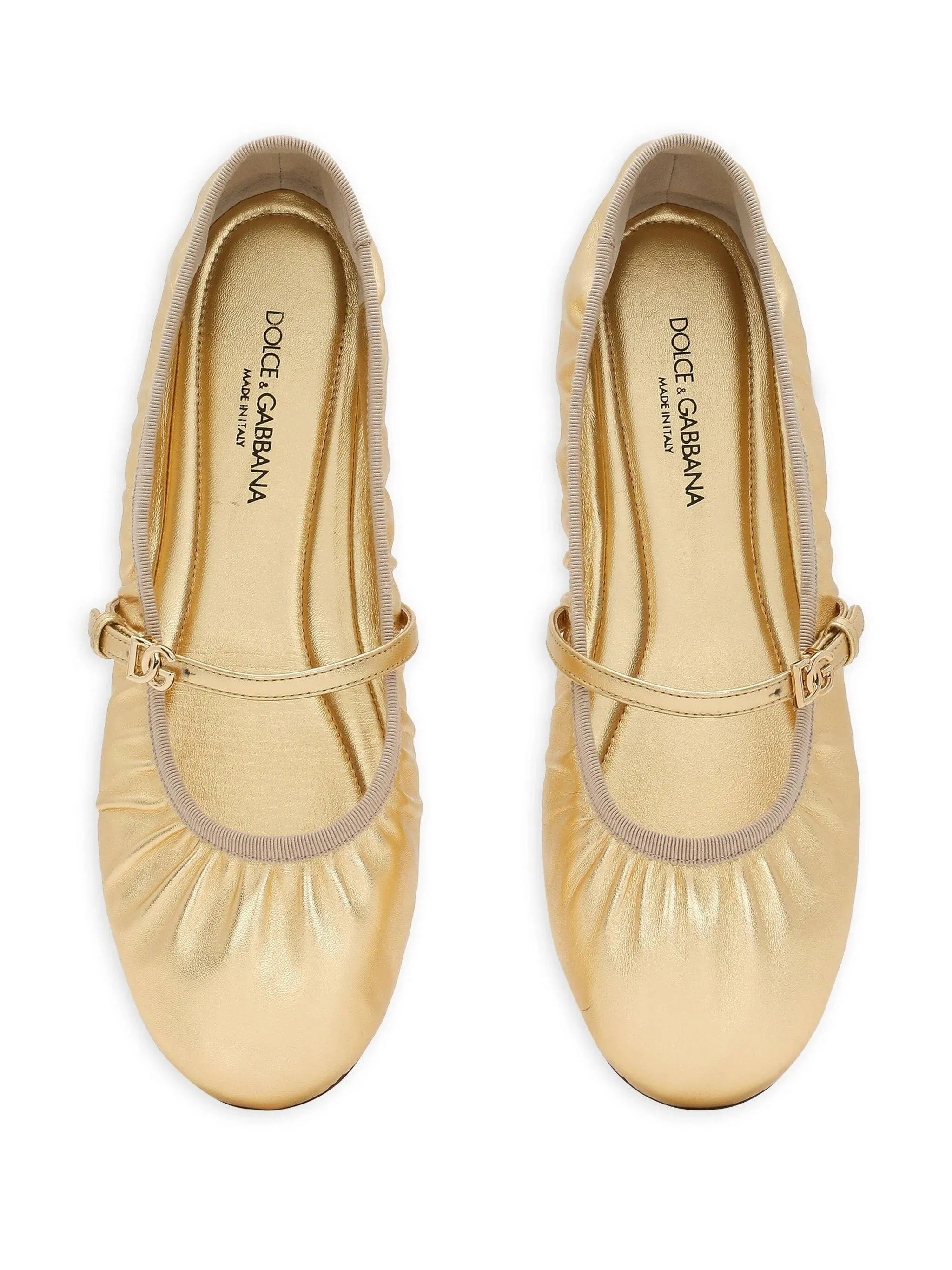 Gold-tone Leather Ballet Flats