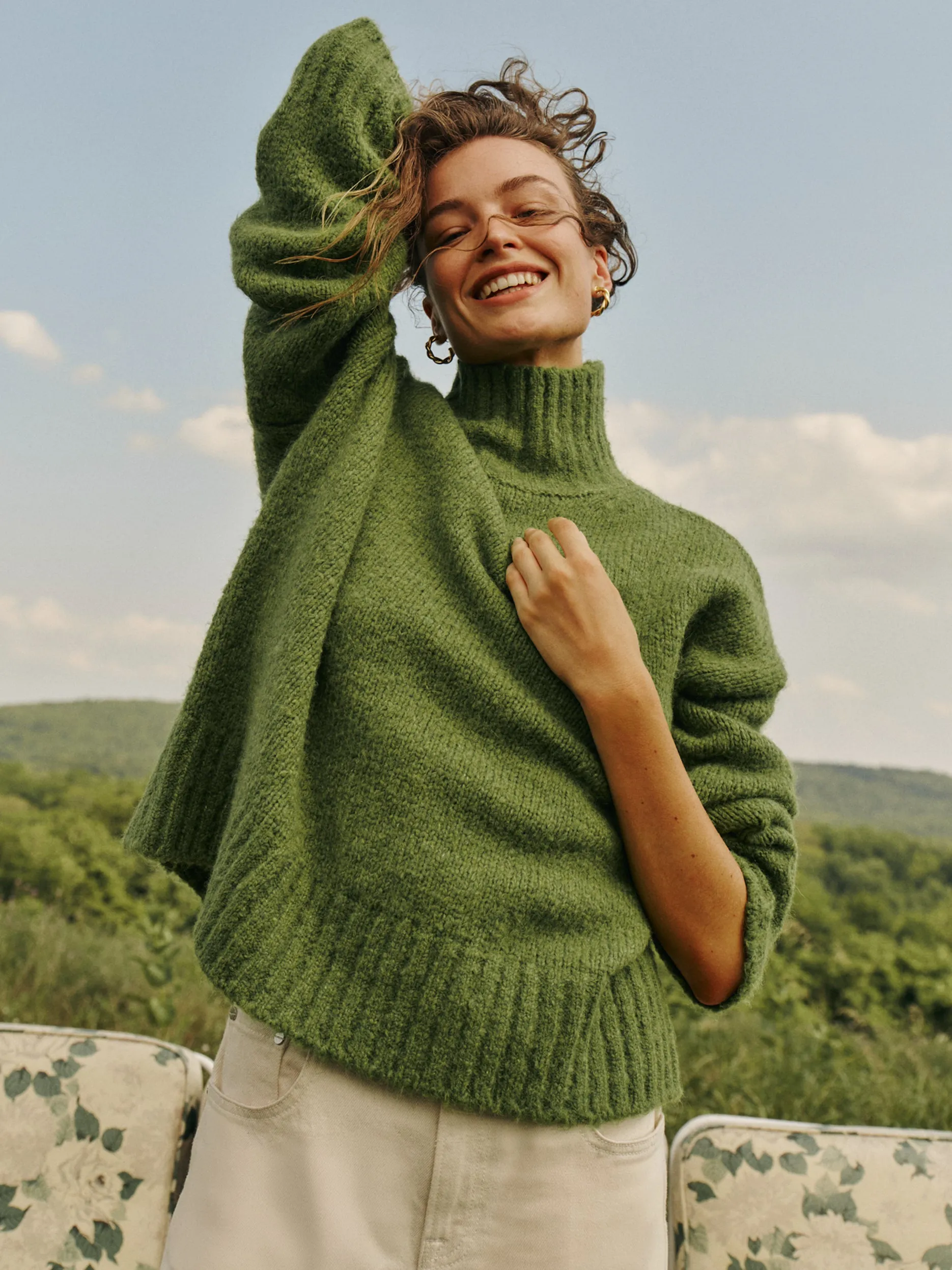 Green Boucle Hannah Turtleneck Sweater