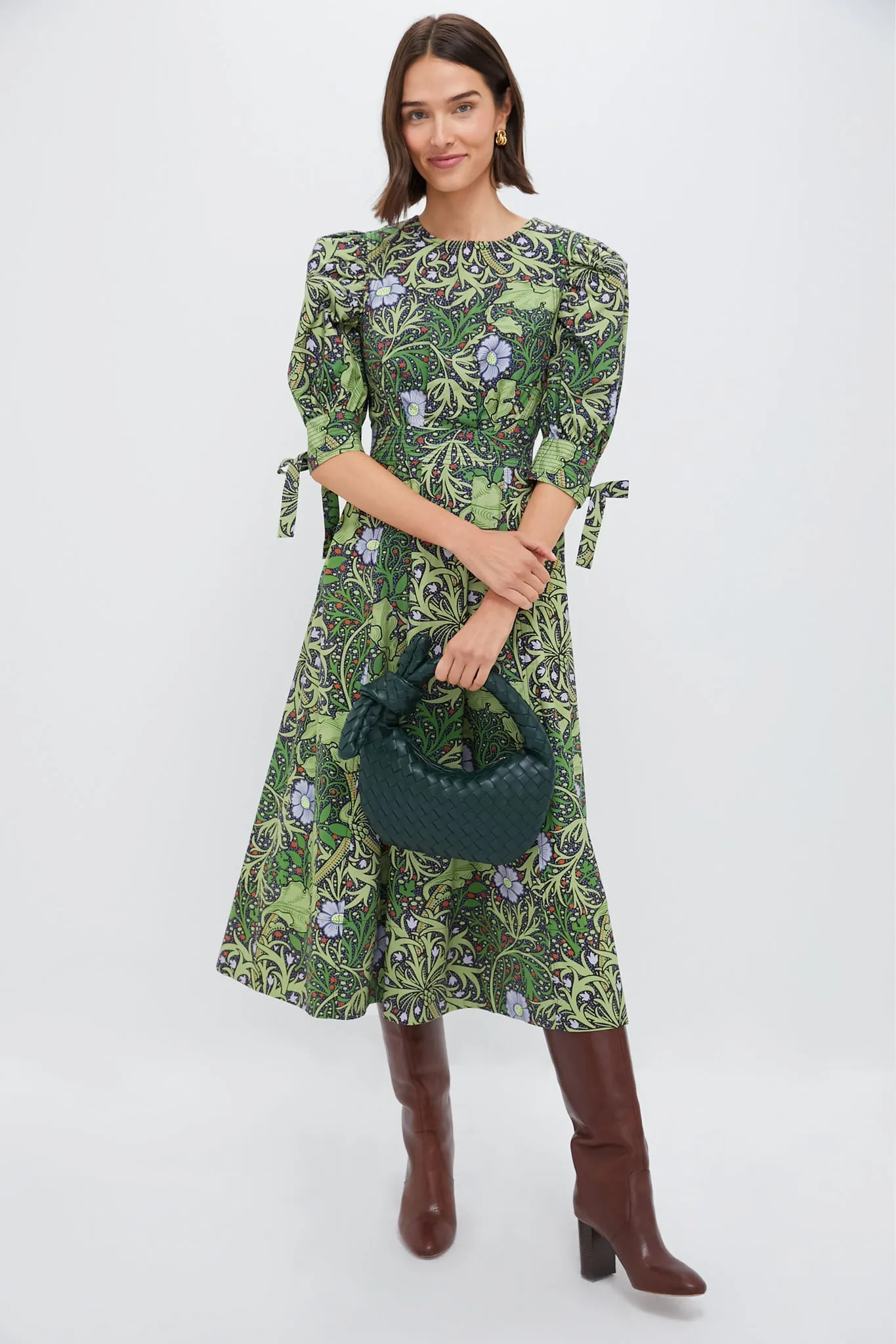 Green Vine Floral Grayson Midi Dress