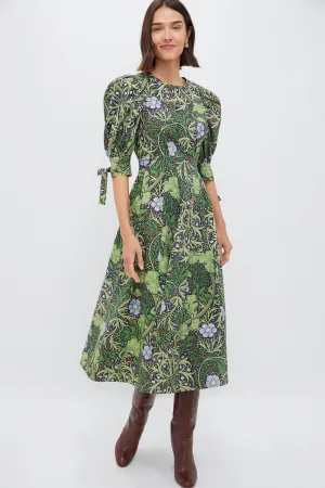 Green Vine Floral Grayson Midi Dress