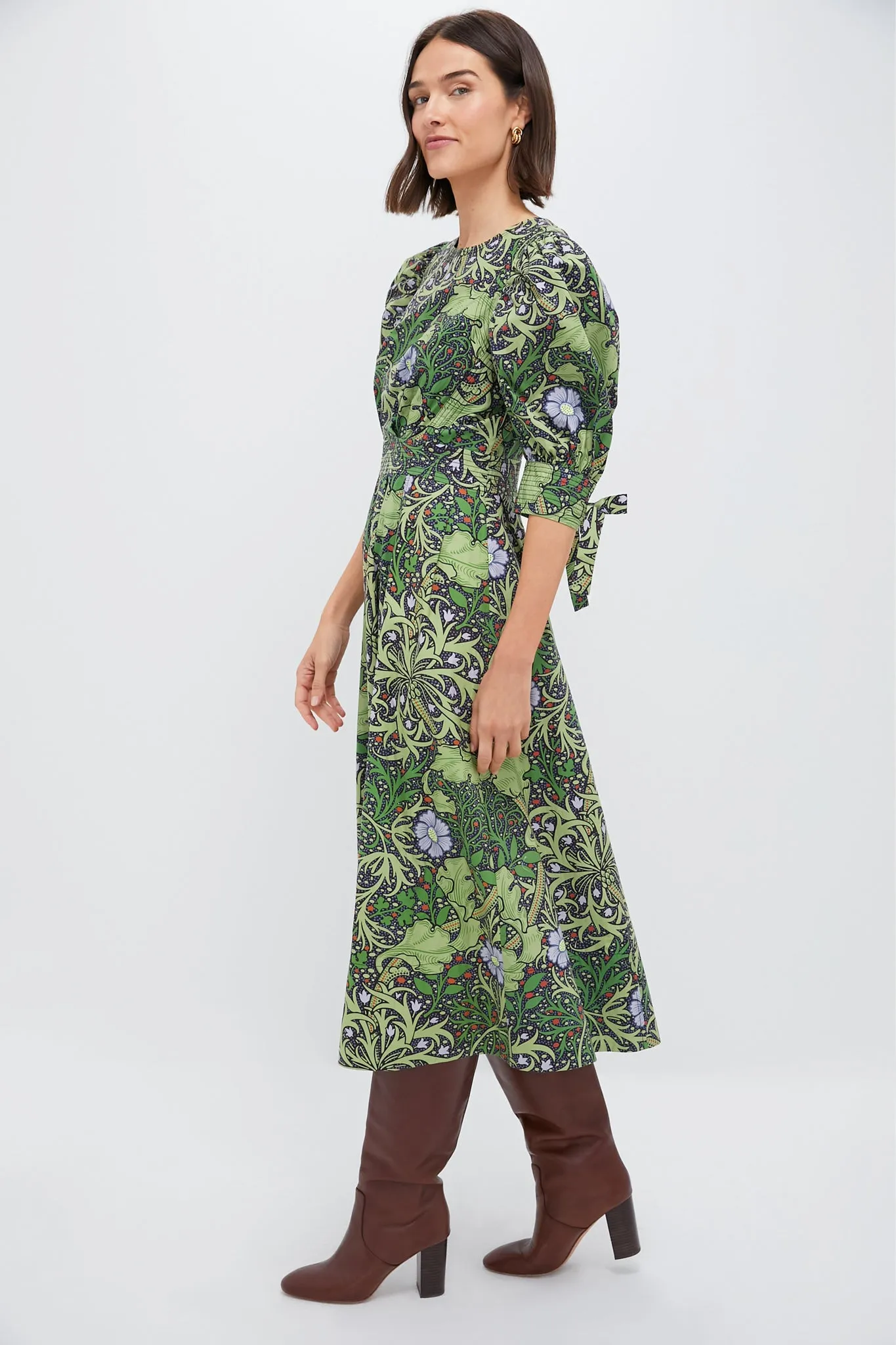 Green Vine Floral Grayson Midi Dress