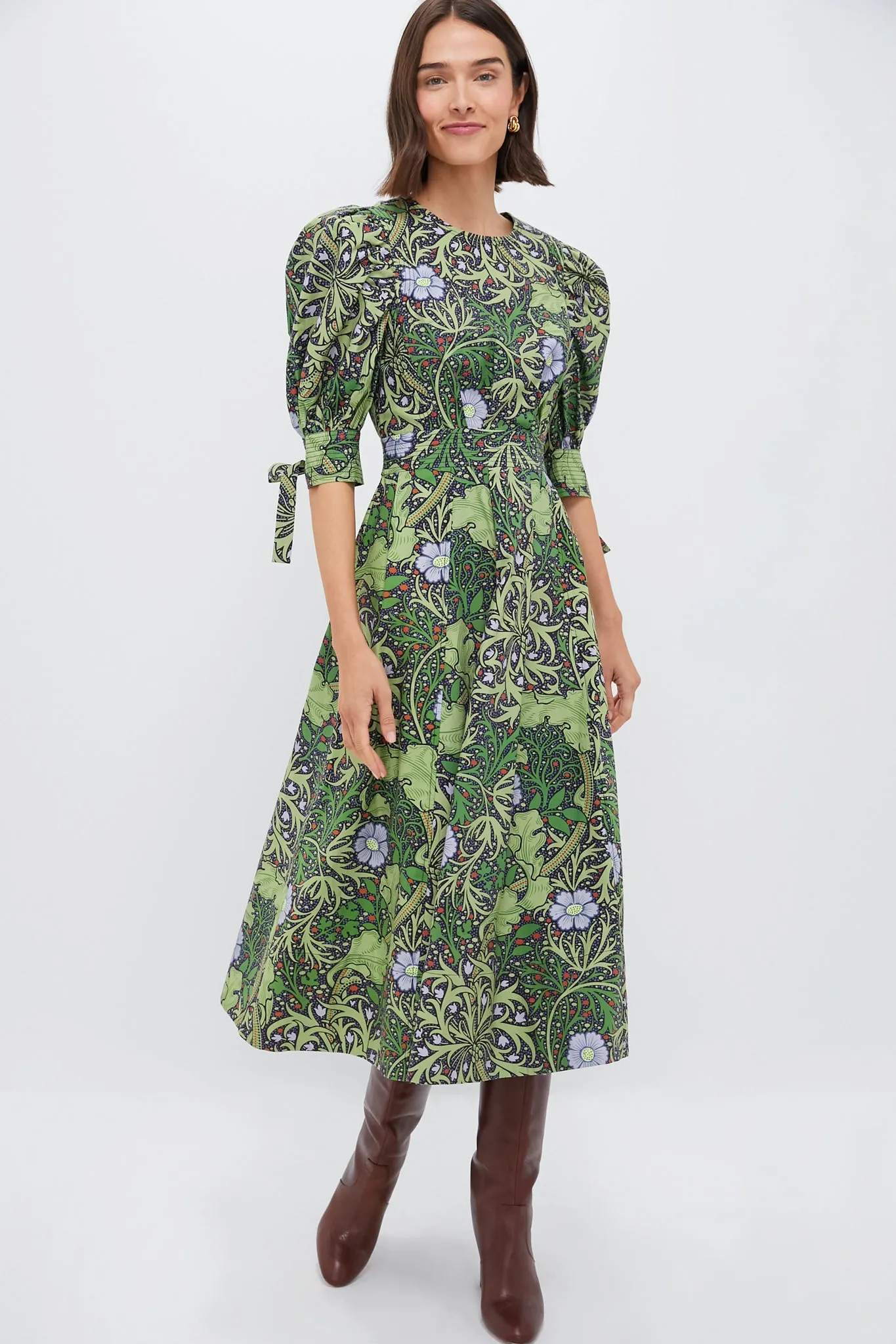 Green Vine Floral Grayson Midi Dress