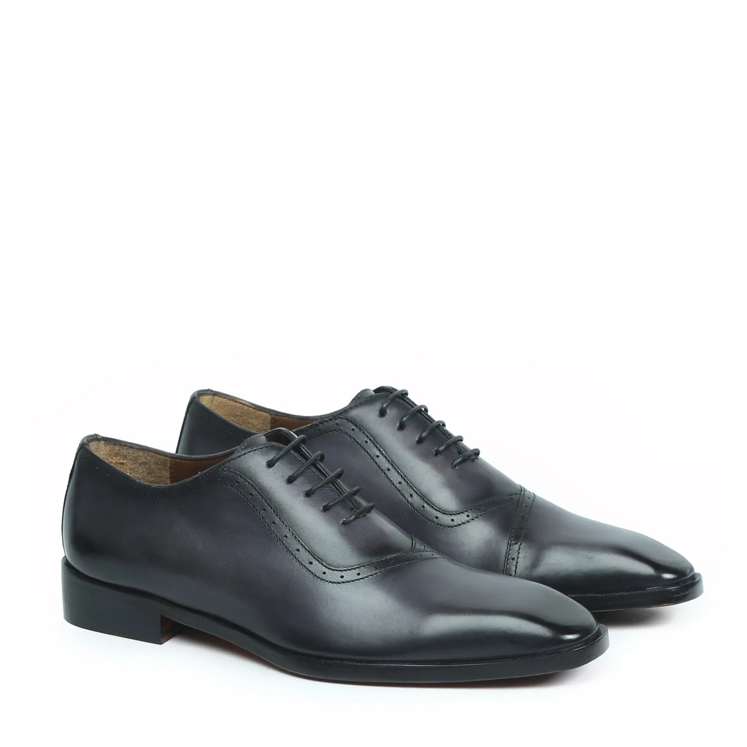 Grey Leather Hand Colored Overlap Oxfords by Brune & Bareskin