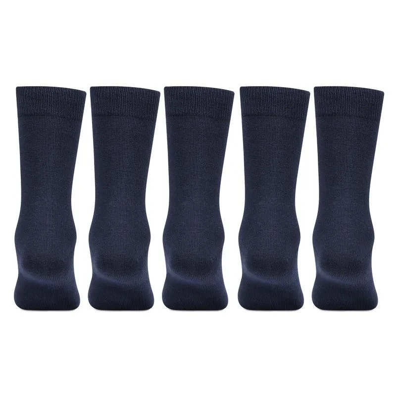 Kids Plain Navy Cotton School Socks - Pack of 5