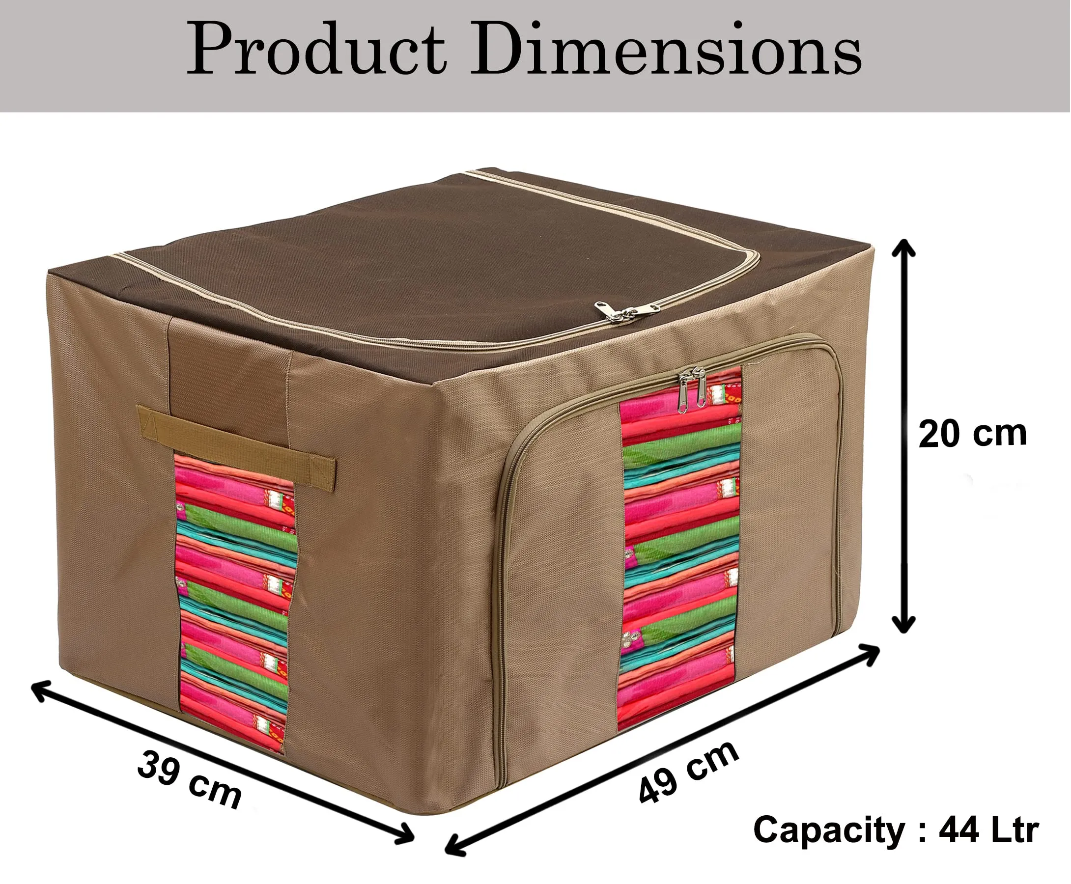 Kuber Industries Steel Frame Living Box, Closet Organizer, Cloth Storage Boxes for Wardrobe With Clear Window, 44Ltr.- Pack of 2 (Brown)-44KM0296