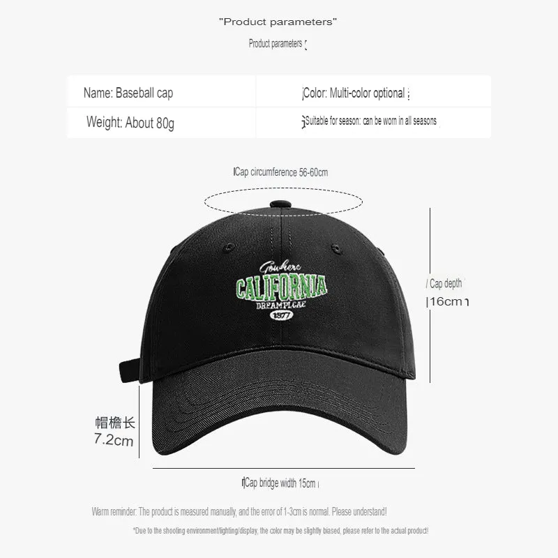 Letter Embroidered Baseball Cap For Men And Women, Casual, Versatile, Face-Showing, Small Outdoor Street Style, Trendy Peaked Cap