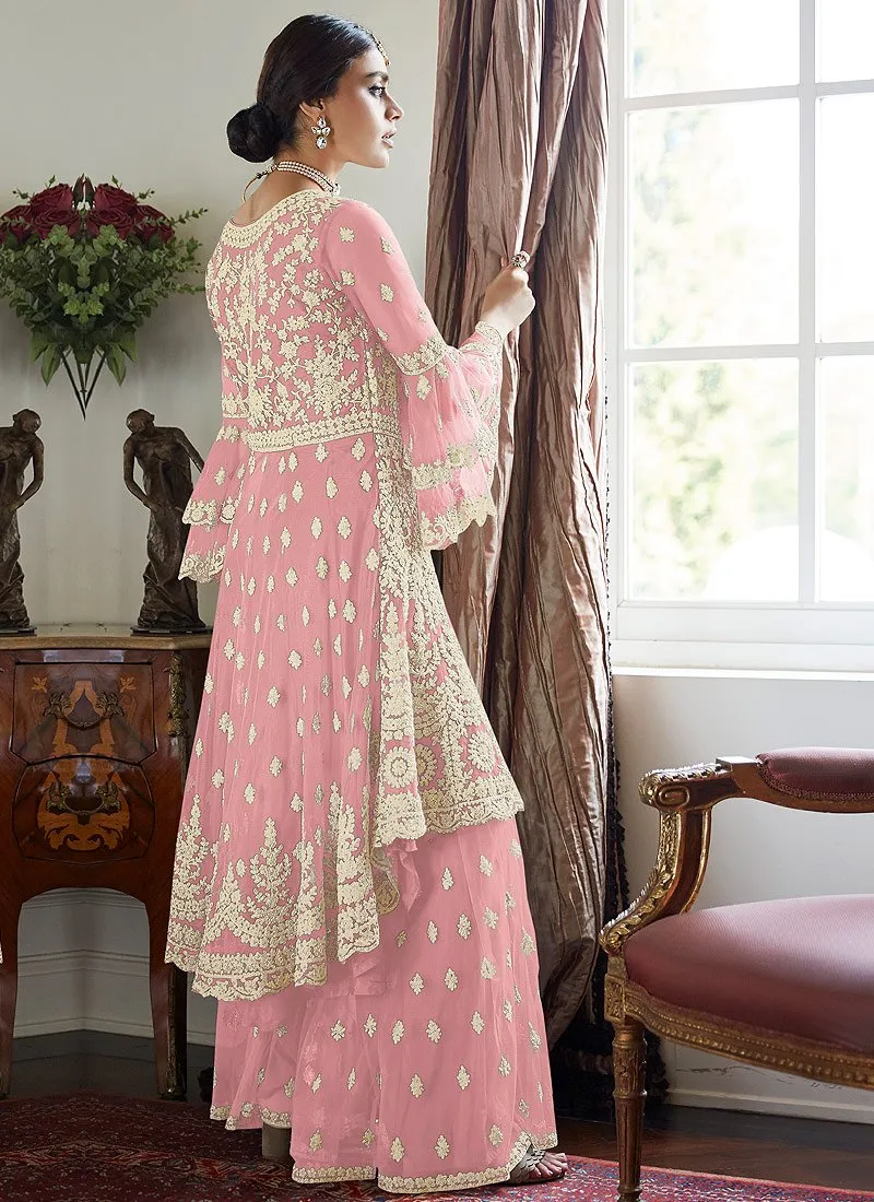 Lovable Pink Trendy Bell Sleeved Embroidered Sharara