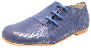 Luccini Girl's & Boy's Periwinkle Blue Gold Leather Metallic Snake Side Lace Up Oxford Loafer Shoes