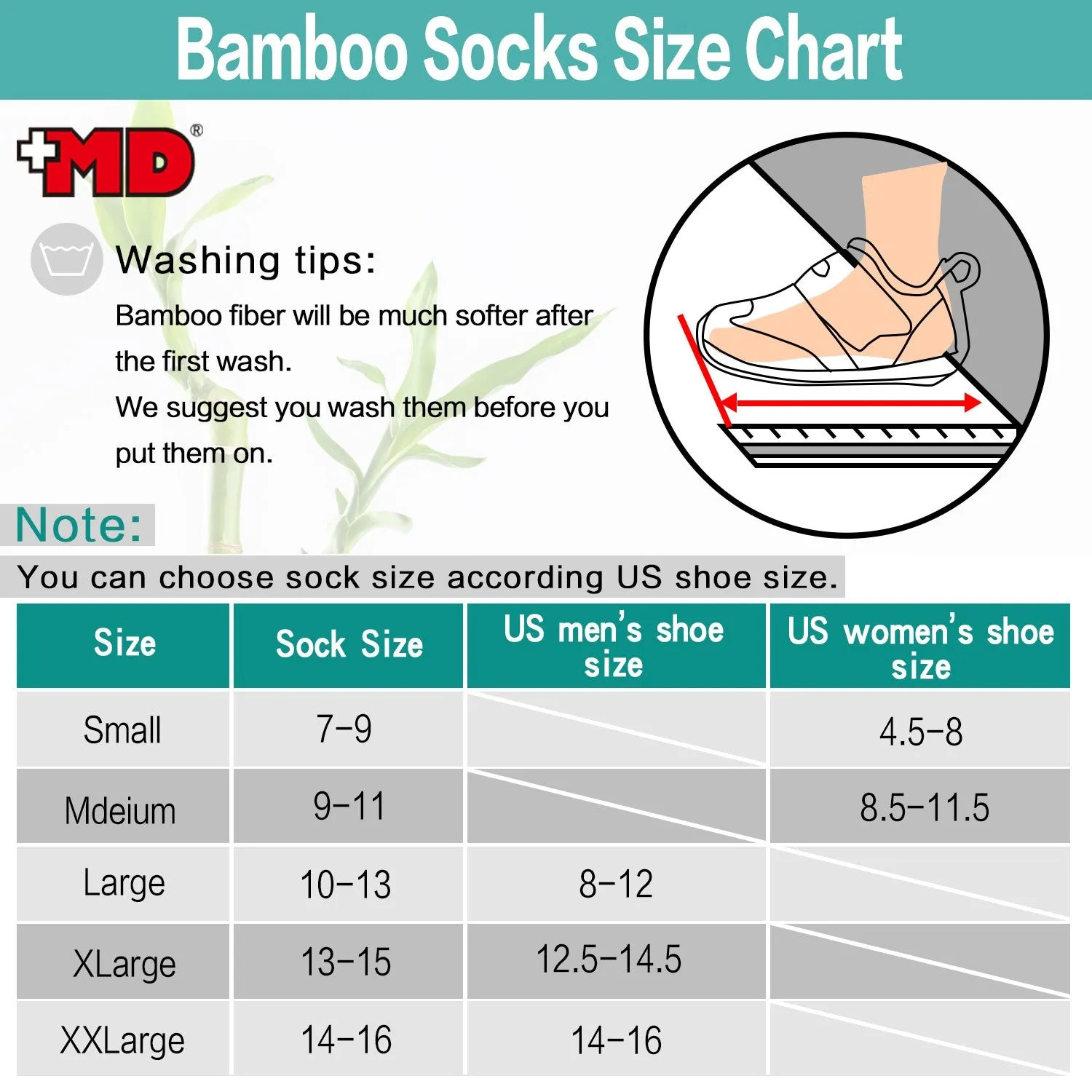 MD Bamboo No Show Moisture Wicking Liner Invisible Socks