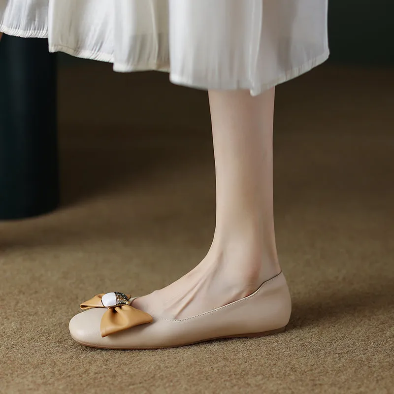 Megan Nude Ballet Flats with Bow