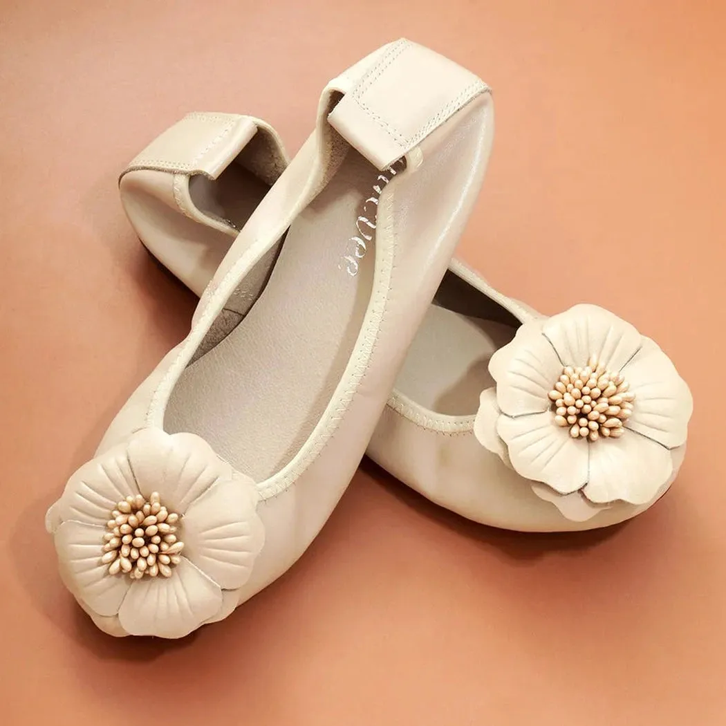 Merendy Golide Round toe Rose Romance Leather golden Sparkly ballet flats