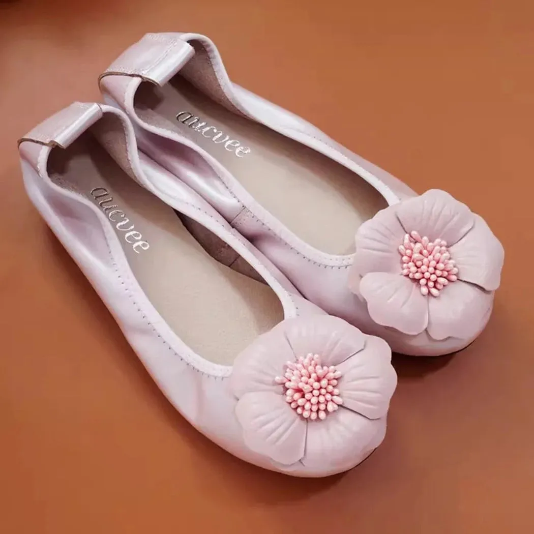 Merendy Golide Round toe Rose Romance Leather golden Sparkly ballet flats