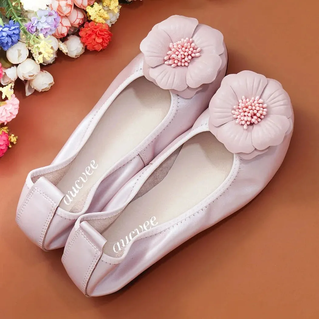 Merendy Golide Round toe Rose Romance Leather golden Sparkly ballet flats