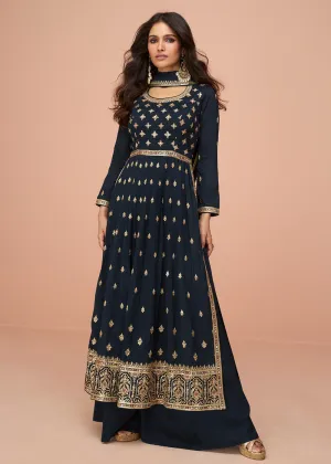 Midnight Blue Wedding Wear Silk Trendy Palazzo Suit