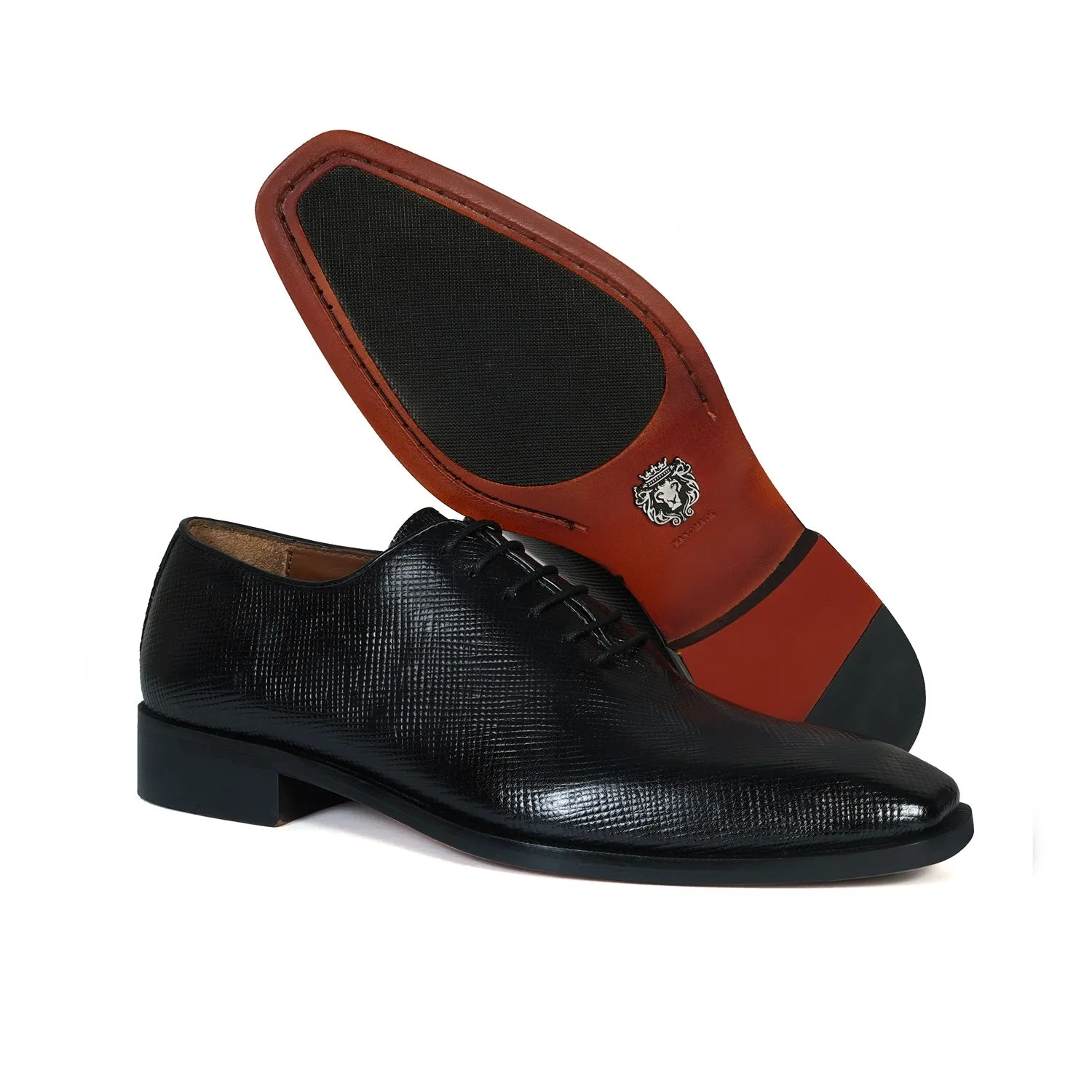 Oxford Lace-Up Formal Shoes in Black Saffiano Leather