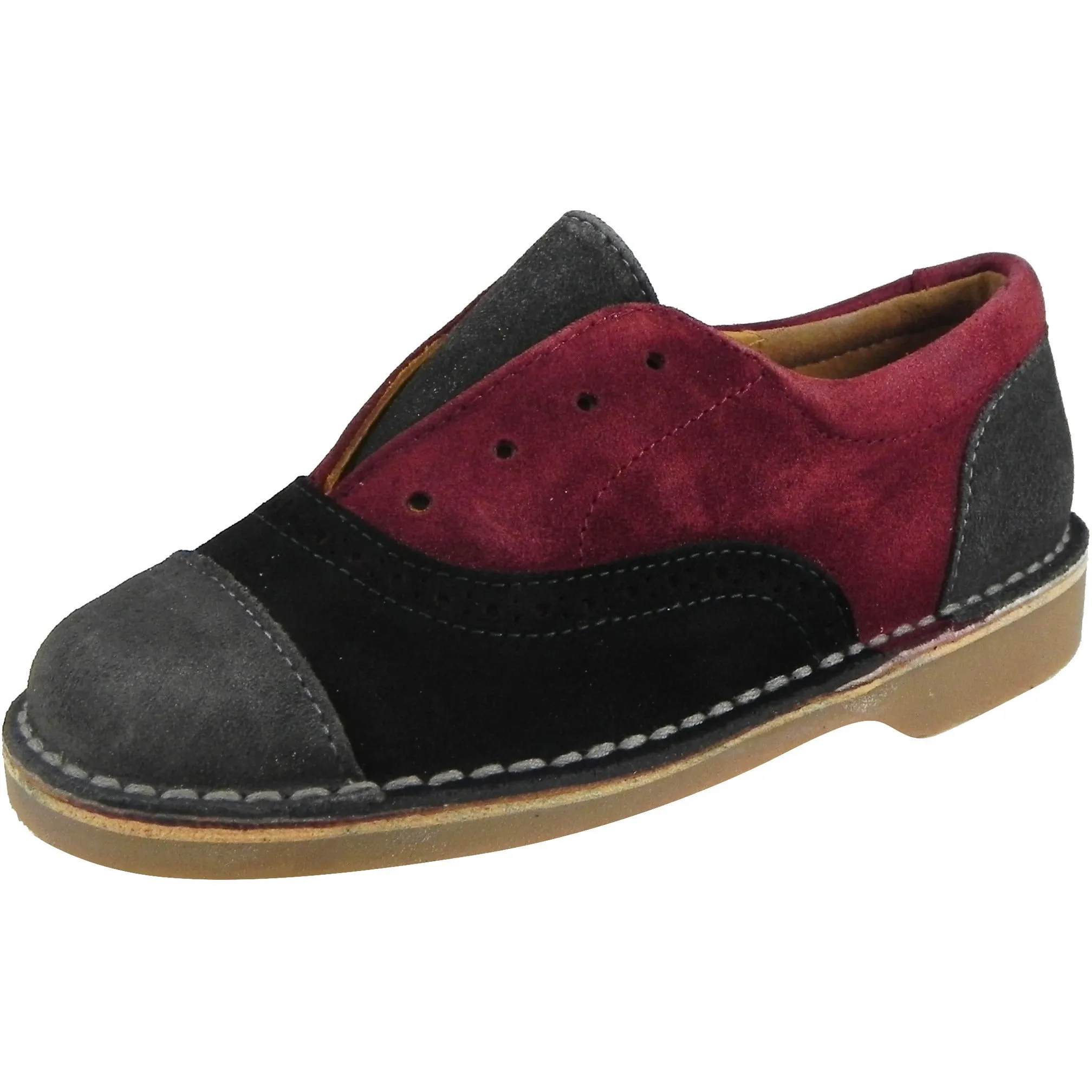 Papanatas by Eli Girl's and Boy's Suede Multicolor Oxford Slip On Shoes Black/Burgundy