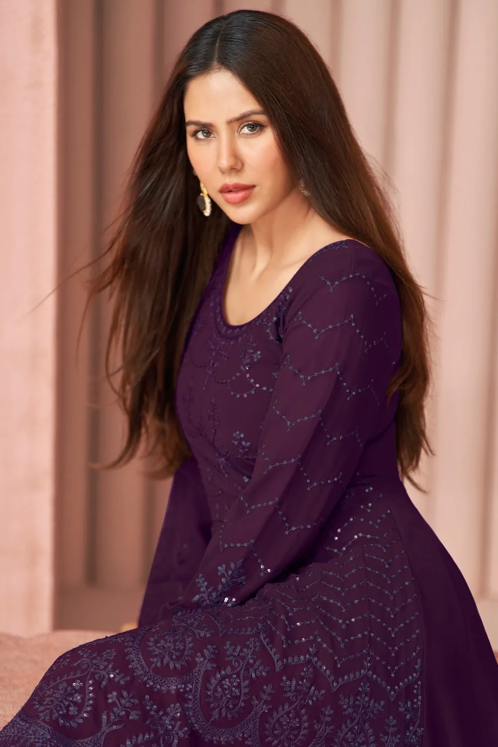 Party Wear Trendy Violet Palazzo Style Salwar Suit