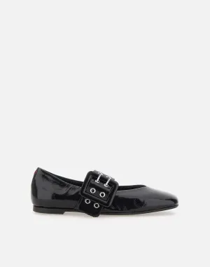 Peg Glaze Black Leather Flats