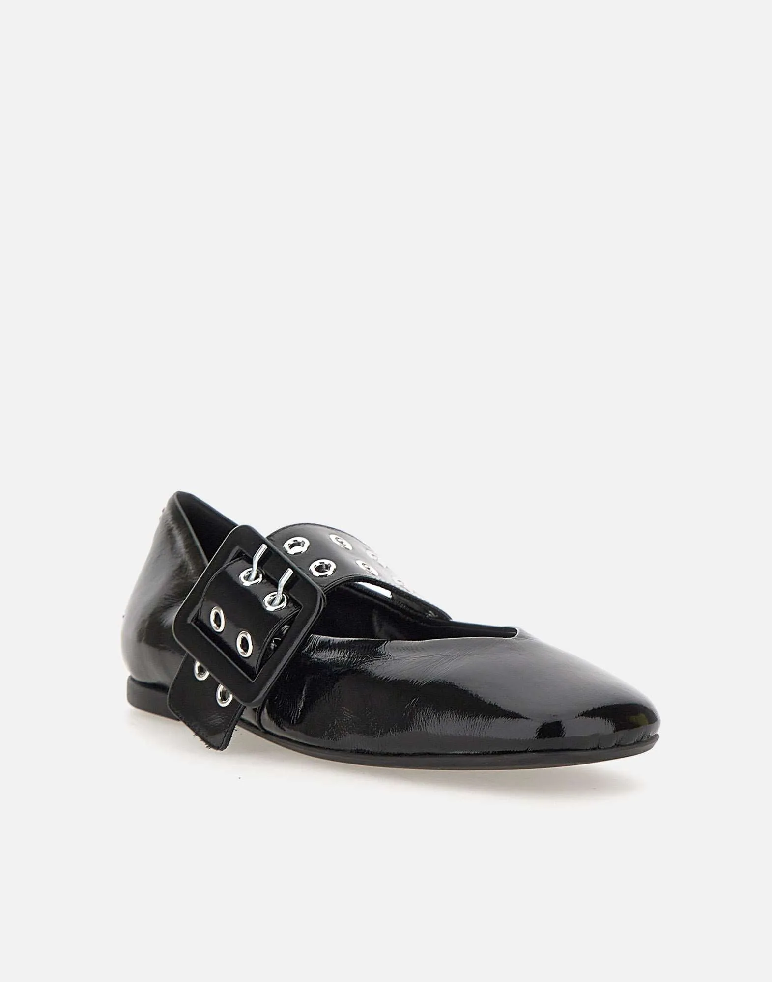 Peg Glaze Black Leather Flats