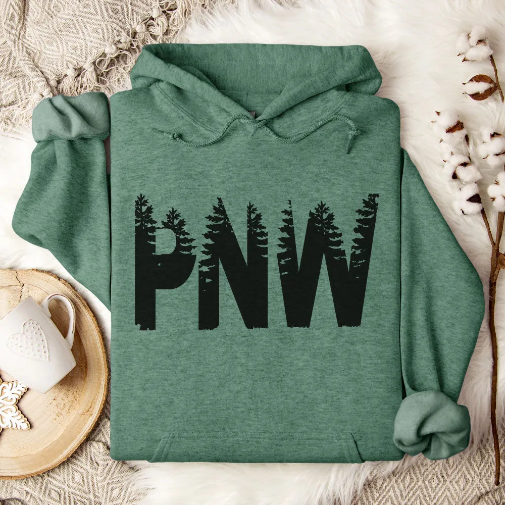 PNW Trees Heather Green Hoodie