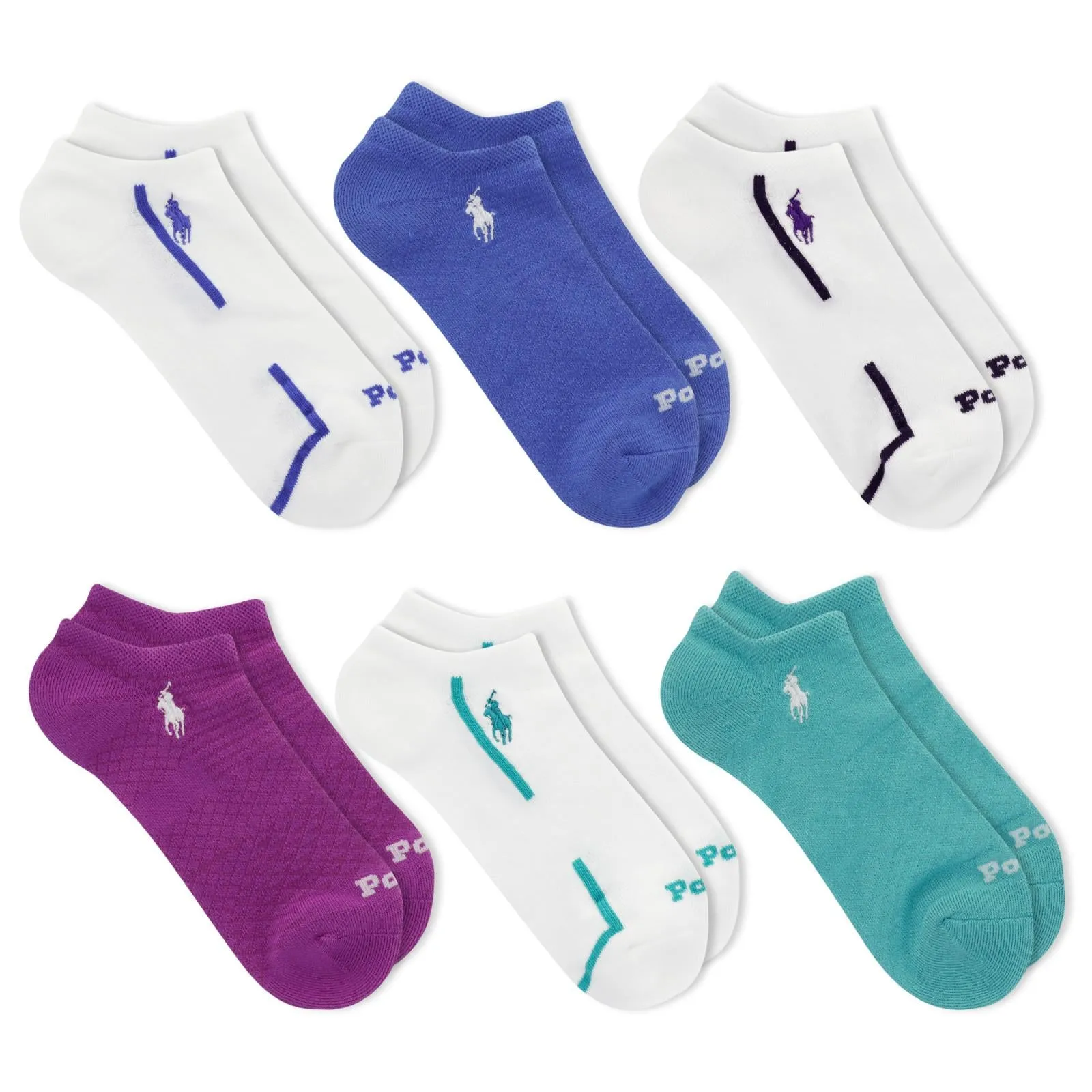 Polo Ralph Lauren Women's 6-Pack Mix Media Mesh Racing Stripe Low Cut Socks