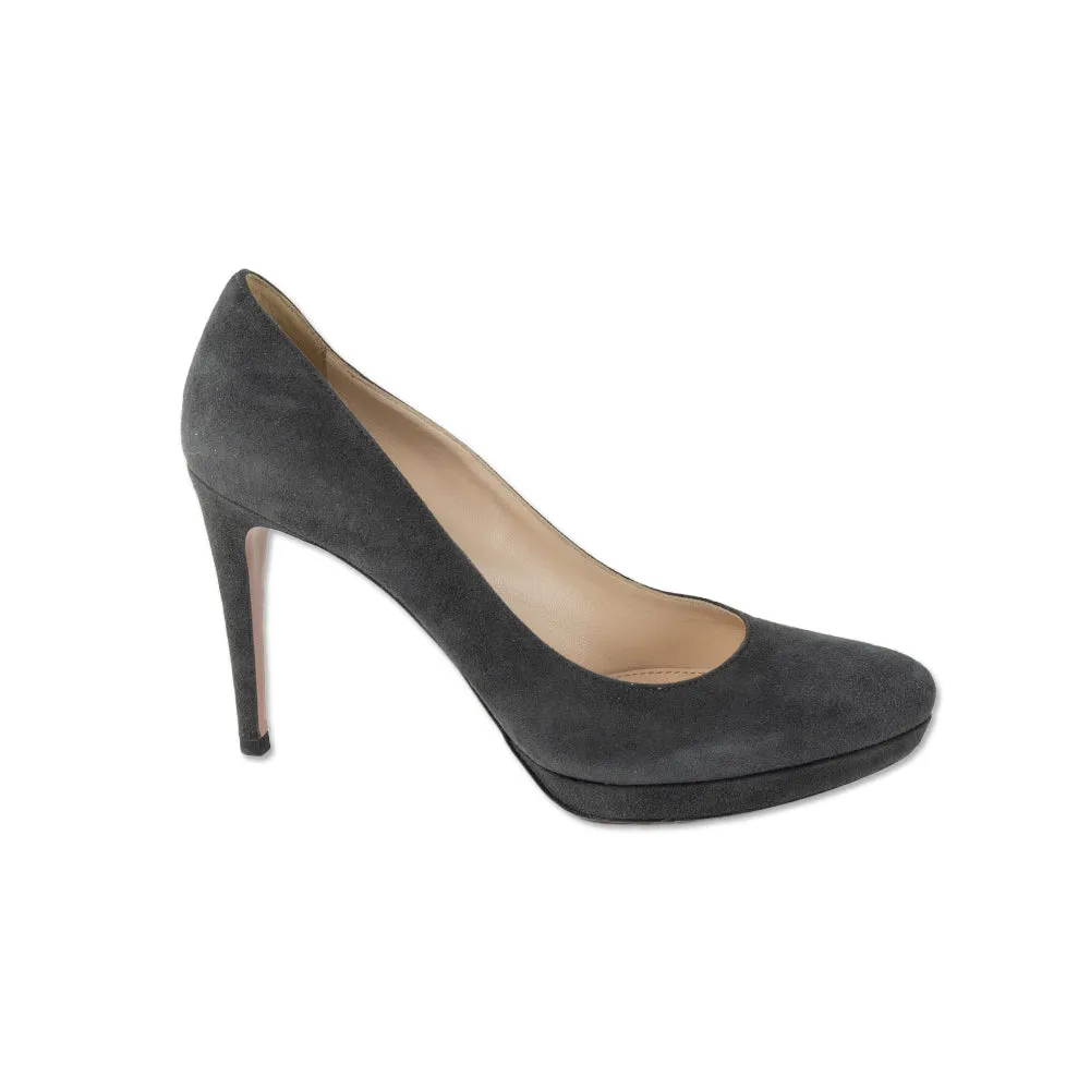 Prada Gray Suede Round Toe Pumps