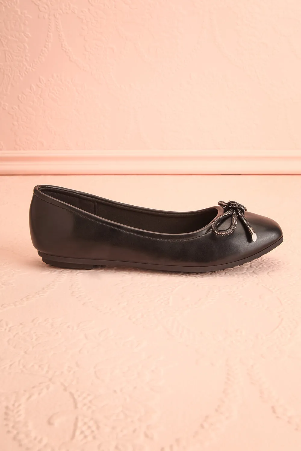 Premier Black | Ballerina Shoes w/ Metallic Bow Detail