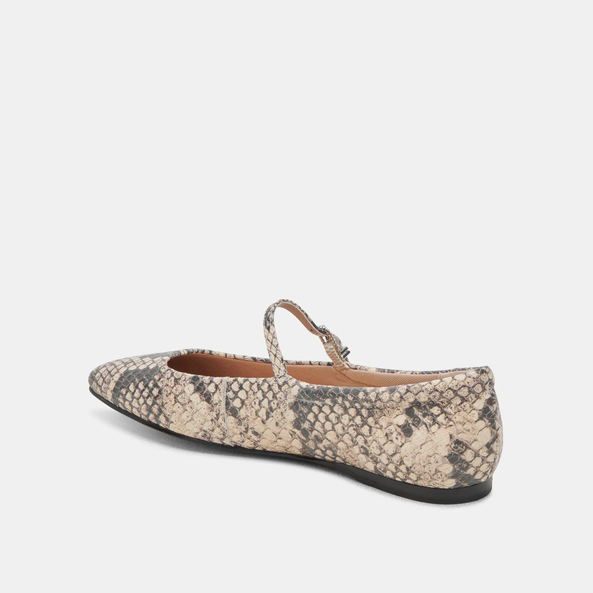 REYES BALLET FLATS BLACK WHITE SNAKE EMBOSSED