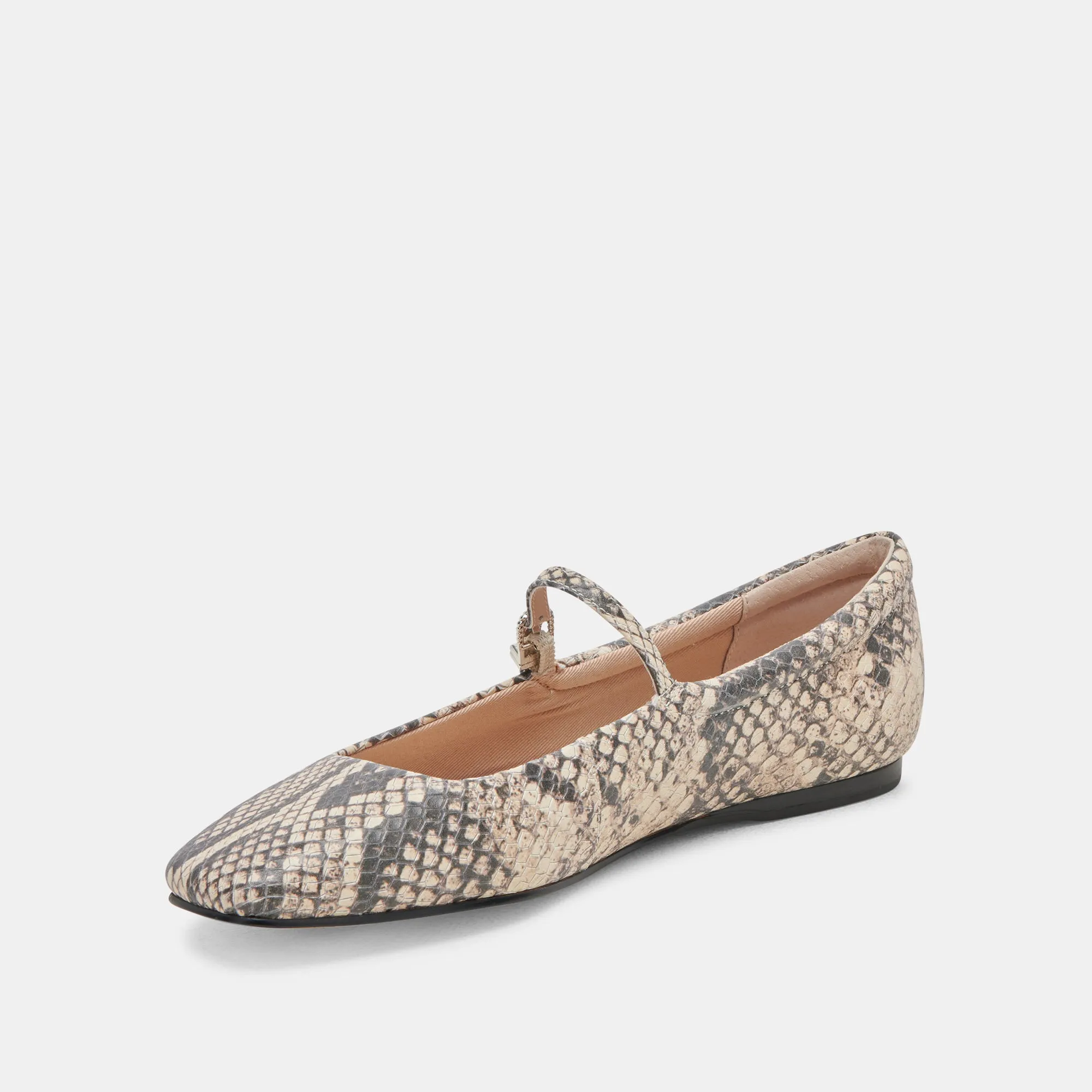 REYES BALLET FLATS BLACK WHITE SNAKE EMBOSSED