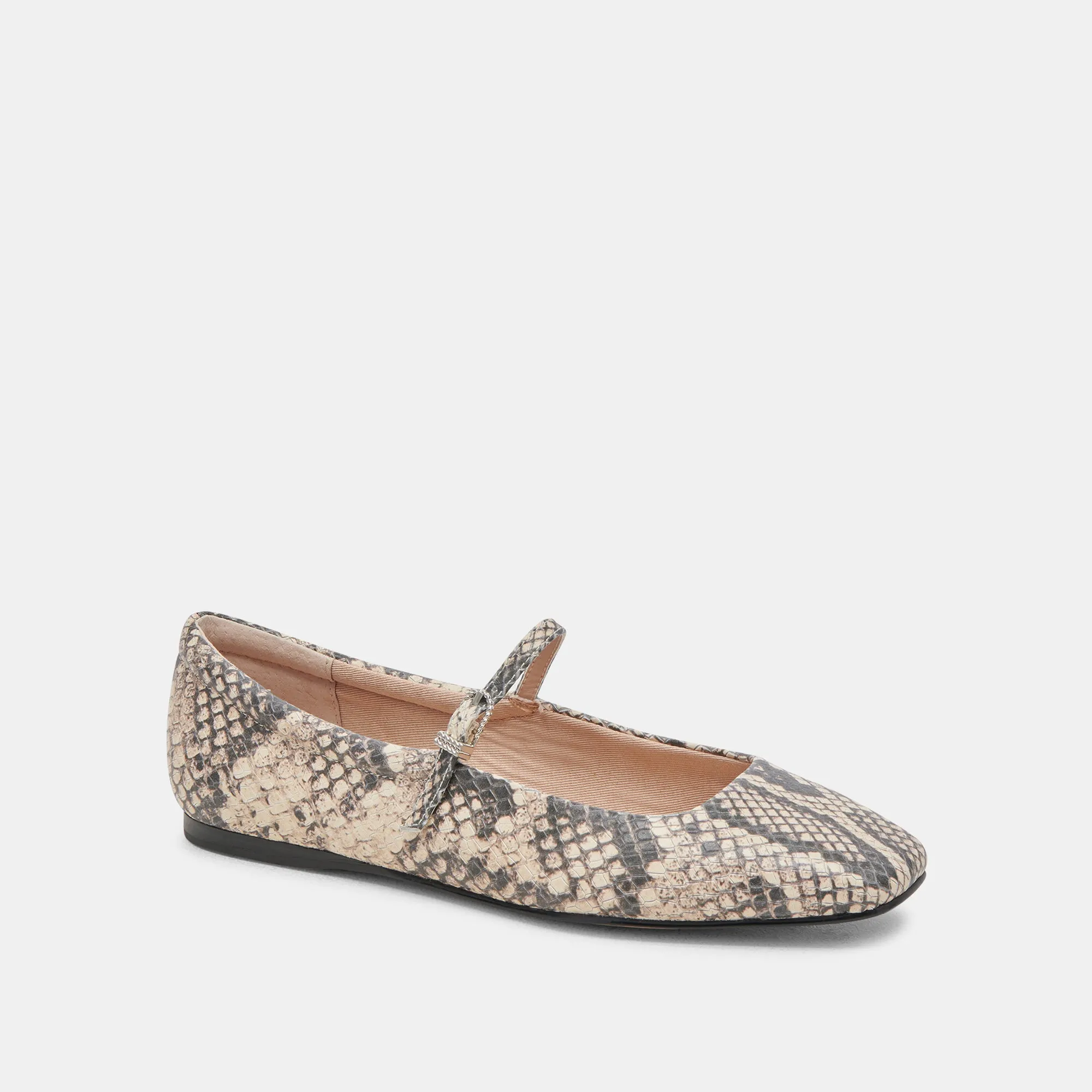 REYES BALLET FLATS BLACK WHITE SNAKE EMBOSSED