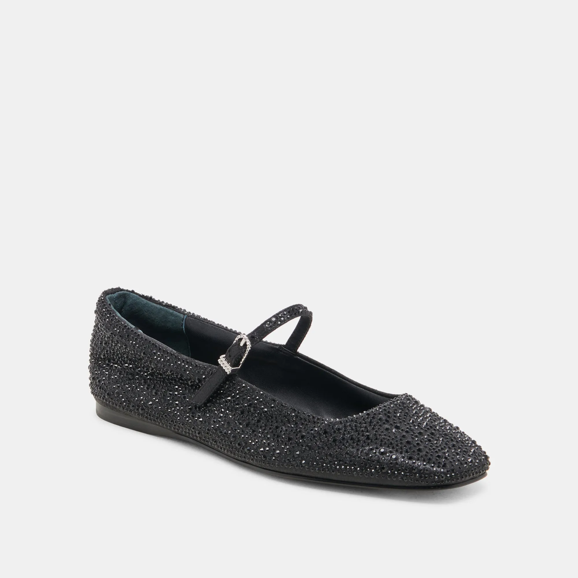 REYES CRYSTAL BALLET FLATS BLACK METALLIC CRYSTAL