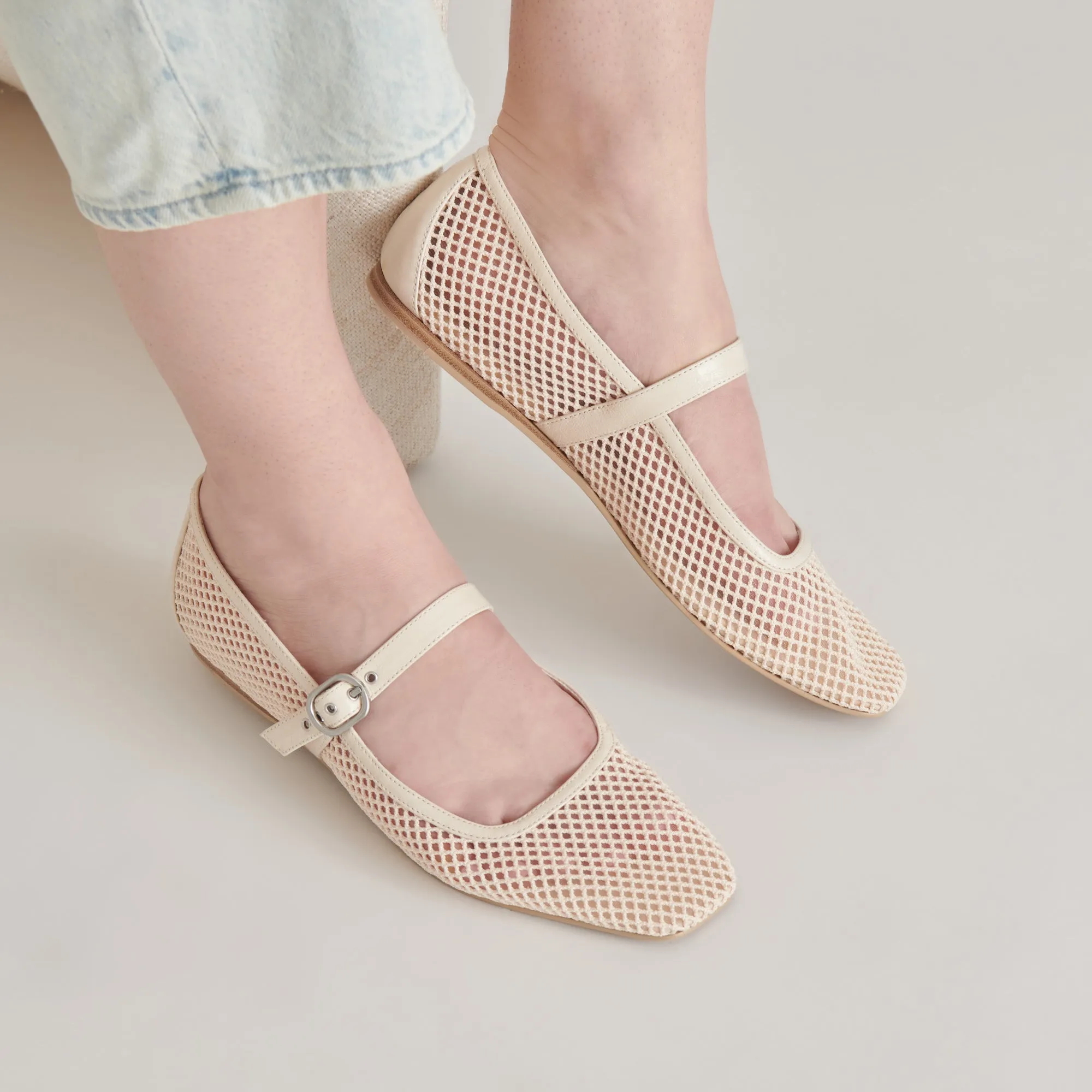 RODNI MESH BALLET FLATS CREME WOVEN MESH