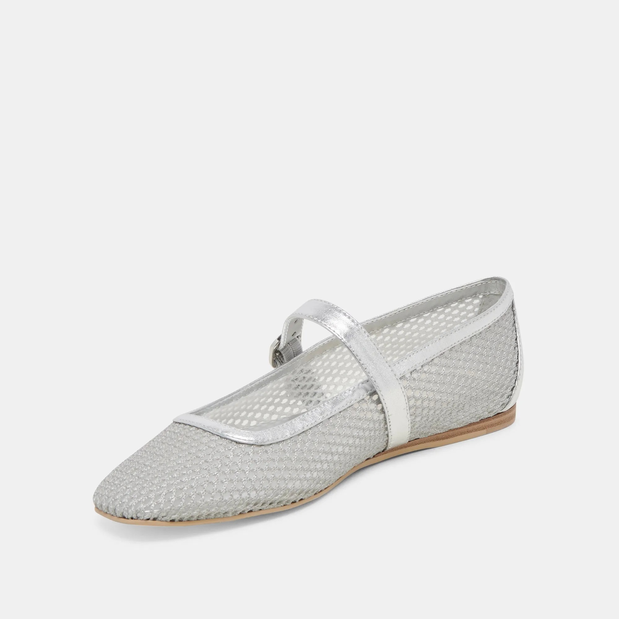 RODNI MESH BALLET FLATS SILVER WOVEN MESH