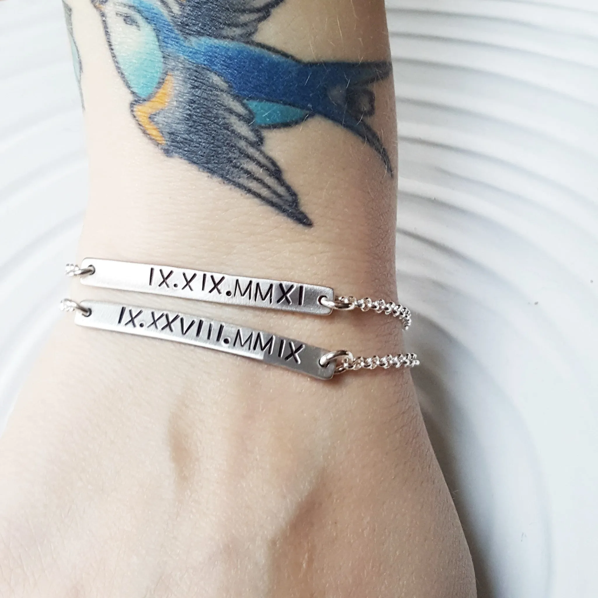 Roman Numeral ID Bracelet | Skinny Bar Bracelet