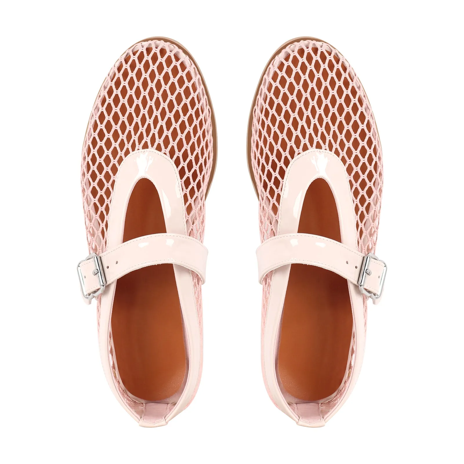 Round Toe Mesh Buckle Strap Ballet Flats