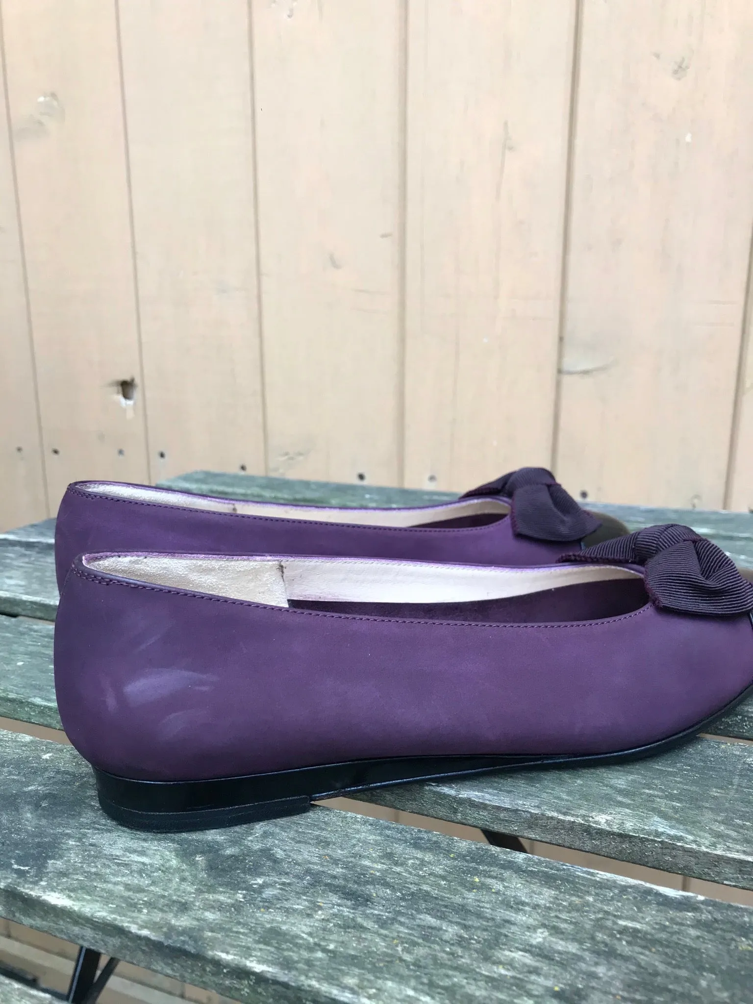 SALVATORE FERRAGAMO Patent Leather Suede Ballet Flats