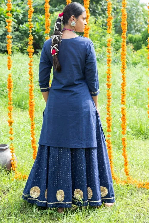 Shuddhi Blue and Pink Skirt,kurta and Duppatta set.