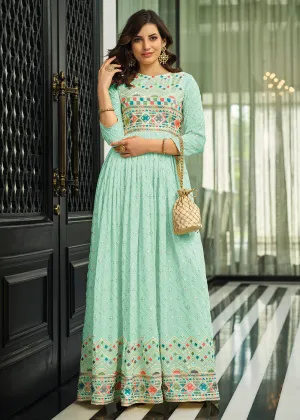 Sky Blue Trendy Georgette Embellished Anarkali Suit