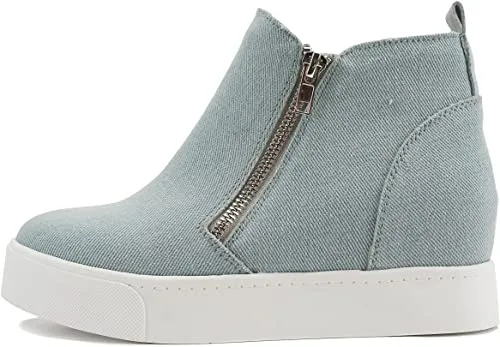 Soda Taylor Light-Blue Denim Nubuck Hight Top Slip On Rounded Toe Sneakers (8.5, Light-Blue Denim)