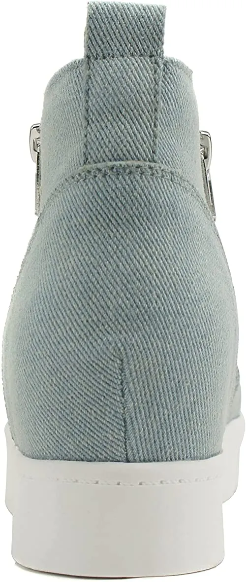 Soda Taylor Light-Blue Denim Nubuck Hight Top Slip On Rounded Toe Sneakers (8.5, Light-Blue Denim)