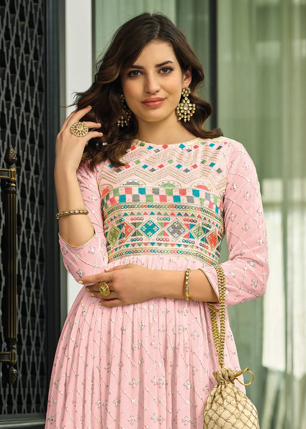 Soft Pink Trendy Georgette Embellished Anarkali Suit