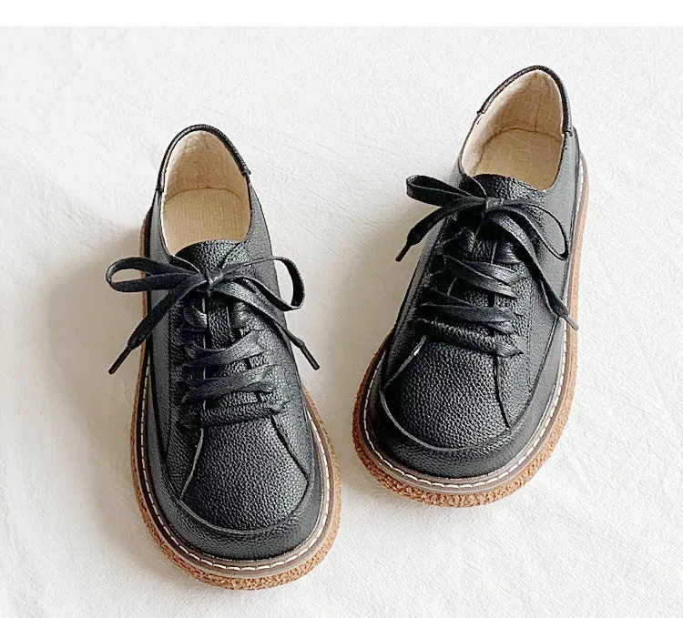 Spring Autumn New Women Oxford Shoes Flat on Platform Casual Shoes Lace Up Leather Shoes Sewing Round Toe zapatos mujer cx288