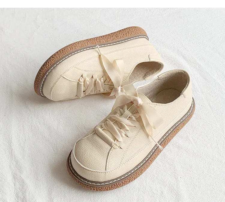 Spring Autumn New Women Oxford Shoes Flat on Platform Casual Shoes Lace Up Leather Shoes Sewing Round Toe zapatos mujer cx288