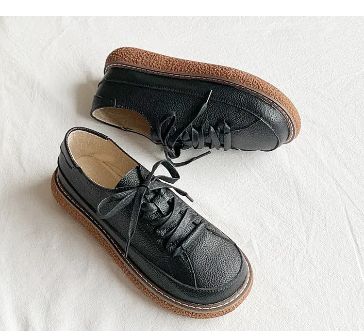 Spring Autumn New Women Oxford Shoes Flat on Platform Casual Shoes Lace Up Leather Shoes Sewing Round Toe zapatos mujer cx288